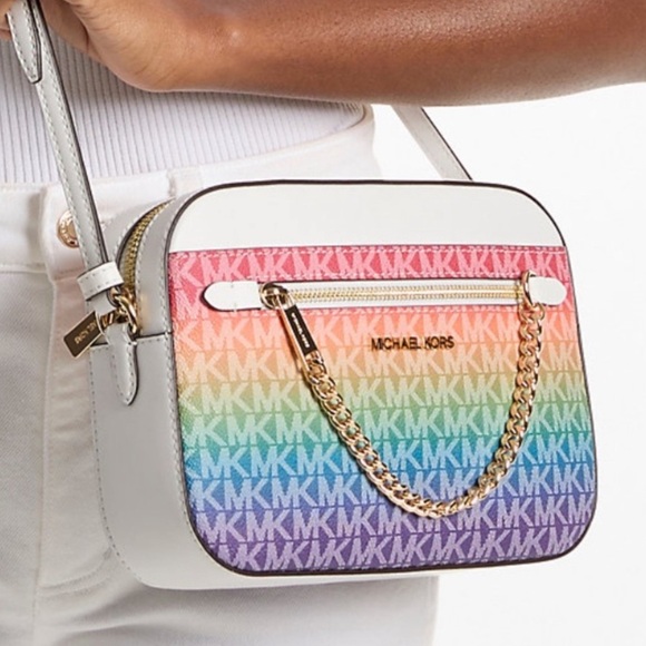 Michael Kors Jet Set Large Rainbow Signature Logo Crossbody Bag Rainbow - Picture 2 of 7